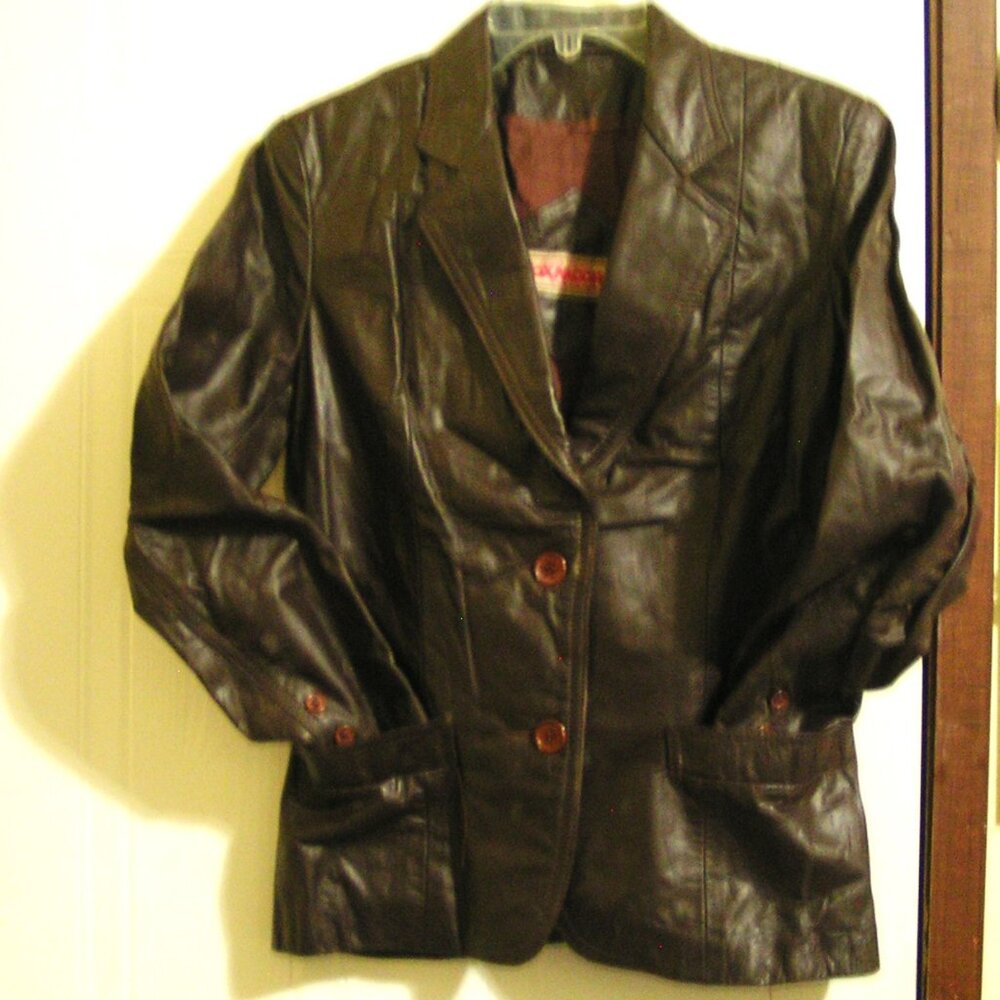 DARK BROWN LEATHER JACKET M
